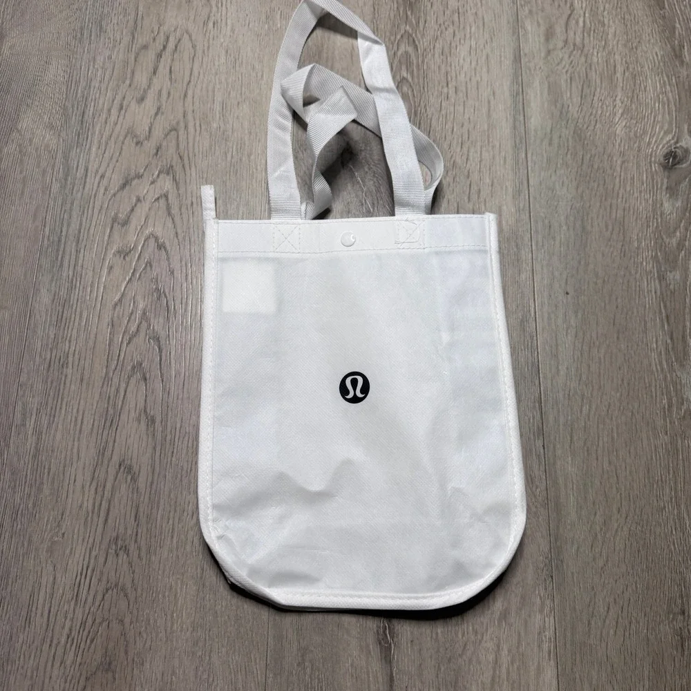 Lululemon Athletica Small Reusable Shopping Tote Bag White Black Eco-Friendly